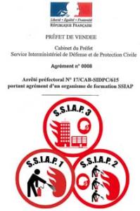 Agrément préfectoral SSIAP n° 0008 délivré par la préfecture de Vendée