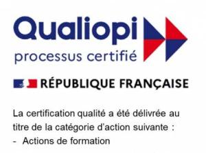 Logo Qualiopi, processus certifié, République française. Catégorie d’action : actions de formation